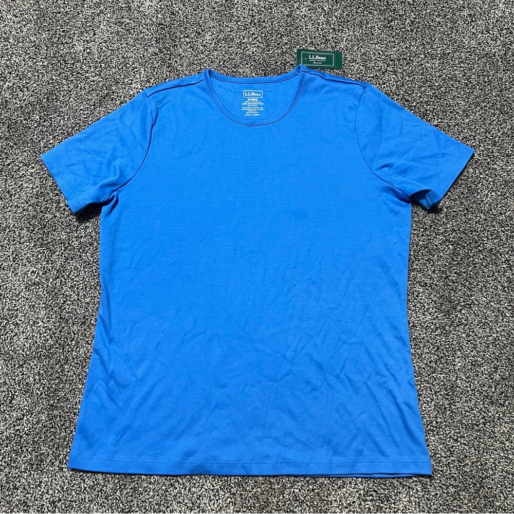 L.L. Bean Womens Medium Supima Cotton Crew Neck Tee Shirt Ocean Blue New